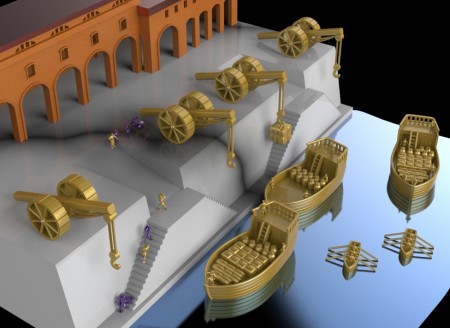 Riproduzione di un antico porto romano.